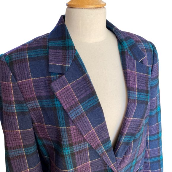 Southern Lady Vintage Oversize Wool Blend Tartan Plaid Blazer Fall Aesthetic-16P - Picture 4 of 12